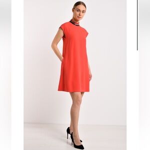EMPORIO ARMANI Cady sequin collar pink coral orange cap sleeve swing mini dress